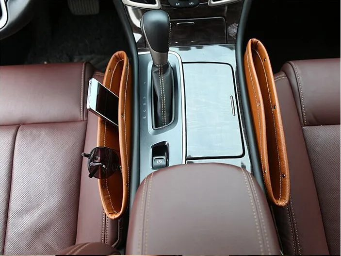 Boîte de rangement de fentes de sièges de voiture en cuir PU