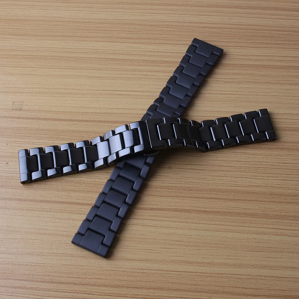 Schwarz polierte und matte Uhrbandkeramik Uhren Männer Accessoires Modearmband mit Schmetterlingsschnalle 20mm 22 mm Fit Smar3248952