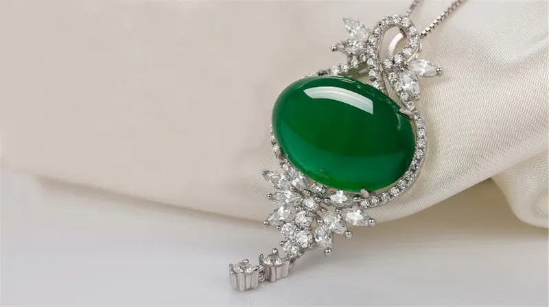 Hamni nytt mode original riktigt 925 sterling silver smycken grön malay kristall naturlig pärla hängsmycke kvinnor halsband d232