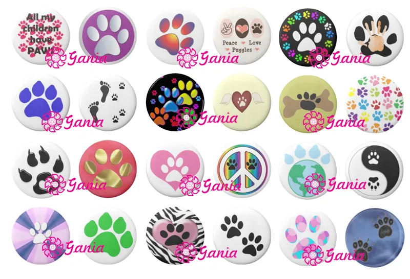 Interchangeable 18mm Cabochon Glass Stone Buttons Cabochon Animal Pawprint Snaps for 18mm Snap Jewelry Bracelet Necklace Ring Earrings