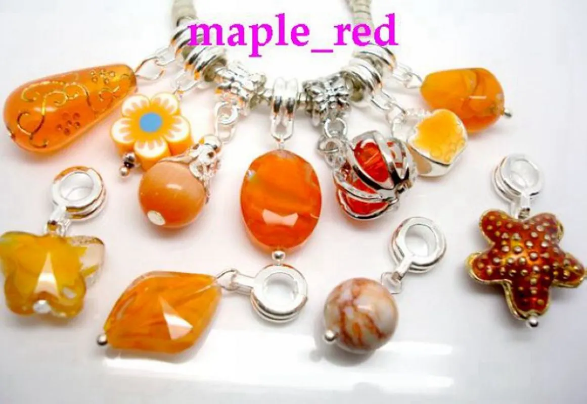 Whole in Bulk Lot mixed Orange Color Charms for Jewelry Making Loose DIY Big Hole Charms for European Bracelet9624160