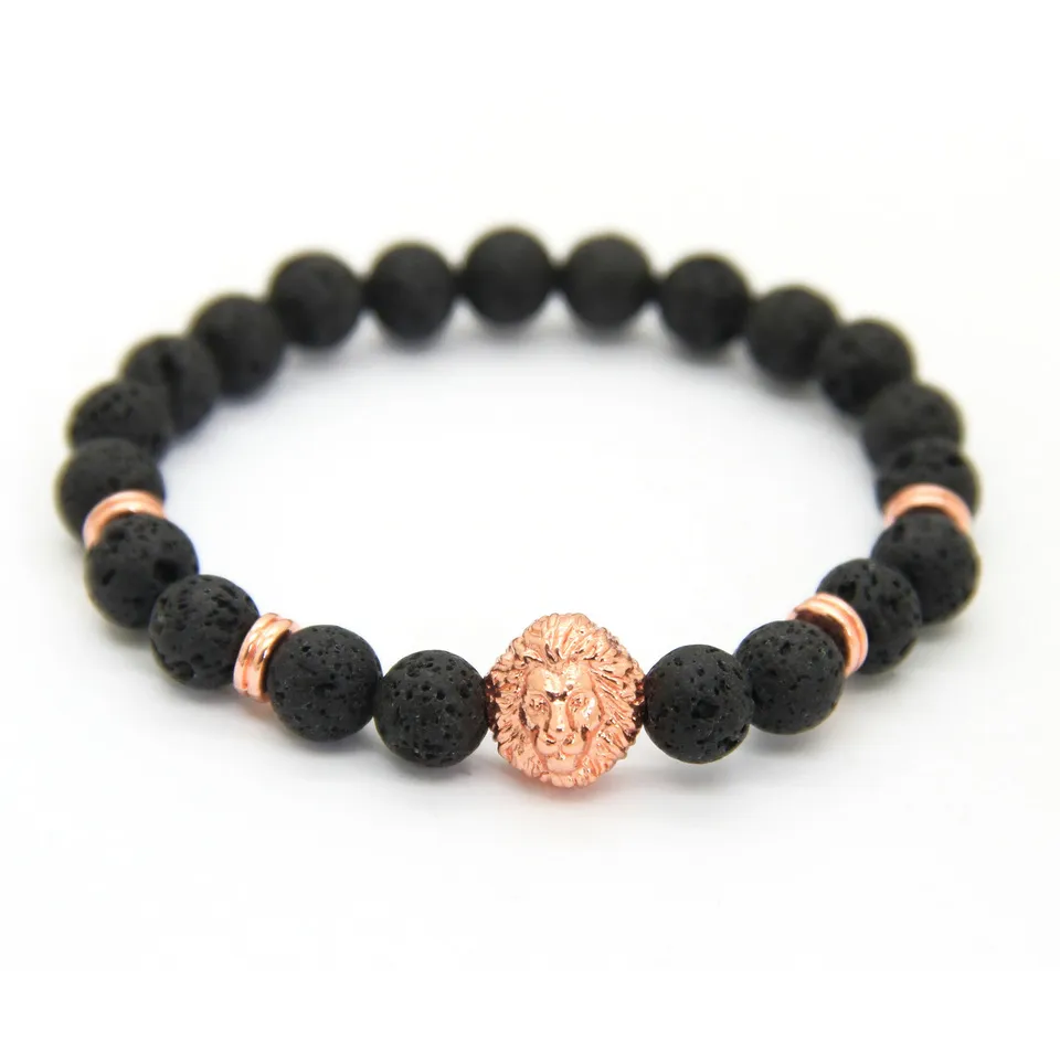 Novo Design 8mm Lave Stone Beads Ouro Prata Rose Banhado A Coruja De Leão Melhor Presente Pulseiras