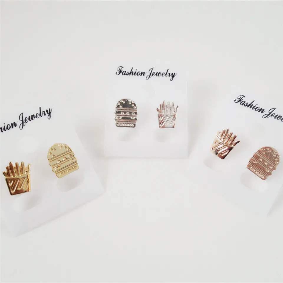 New fashion hamburgers and French fries stud earrings, lovely earrings wholesale food festival best gift women