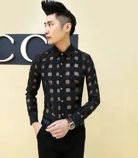 new mens clothing see through sexy male dress shirts slim fit man lace mens floral shirt