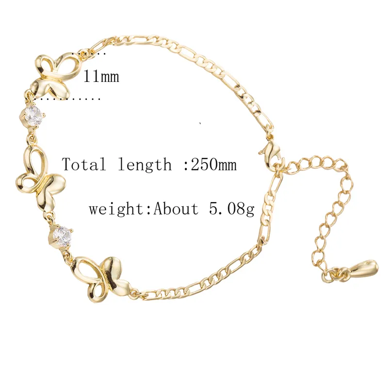 Doce Design 18k Amarelo Banhado CZ Borboleta Borboleta Anklet Chain Chain Cadeias Para Meninas Mulheres Para Partido De Casamento