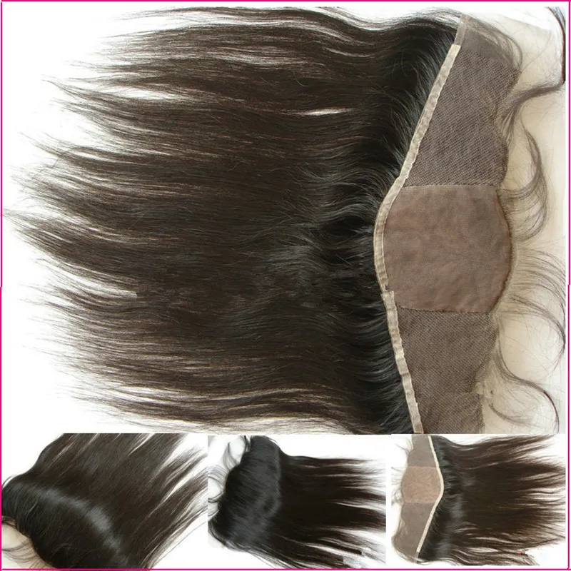 Virgem Malaio Do Cabelo Humano de Seda Reta De Seda Base de Renda Frontal Branqueada Nós Barato Base De Seda Orelha a Orelha Cheia de Renda Fechamento Frontal 13x4