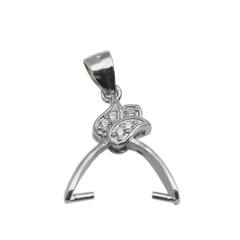 Beadsnice Double Pinch Bails för stora hängen Platinum Plated 925 Sterling Silver Pendant Bails med Zircon ID 34635