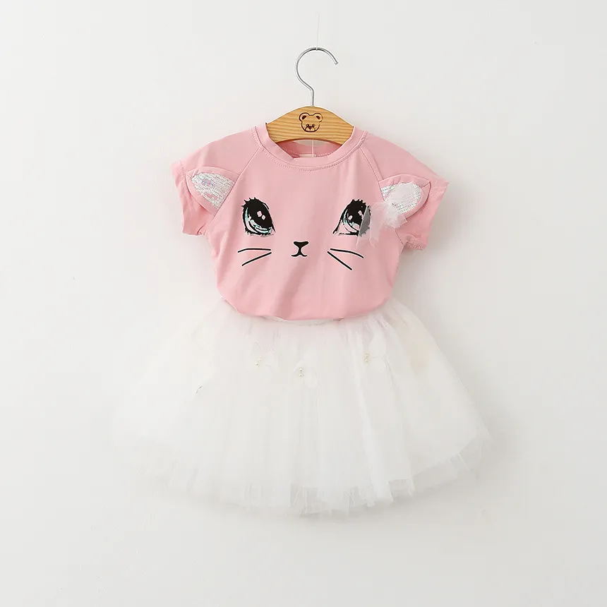 Bear Leader Girls Clothes 2016 Brand Girls Clothing Sets Kids Clothes Cartoon Cat Children Clothing Toddler Girl Tops+Skirt 2-6Y tz-31