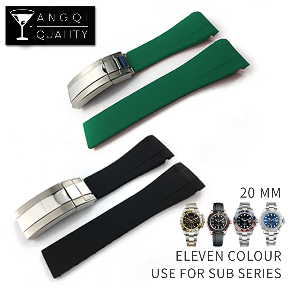 Aço inoxidável impermeável borracha pulseira Buckle Assista bracelete Band para Oysterflex SUB pulseira relógio Man 20 milímetros Azul Verde + TOOL