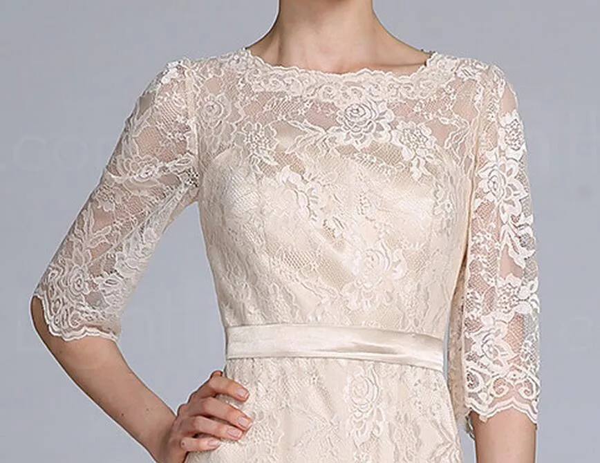 Lace Sheath Jewel Half Sleeves Mother Of Bride Dresses With Sash Floor Length For Evening Dress Mothers' Bride