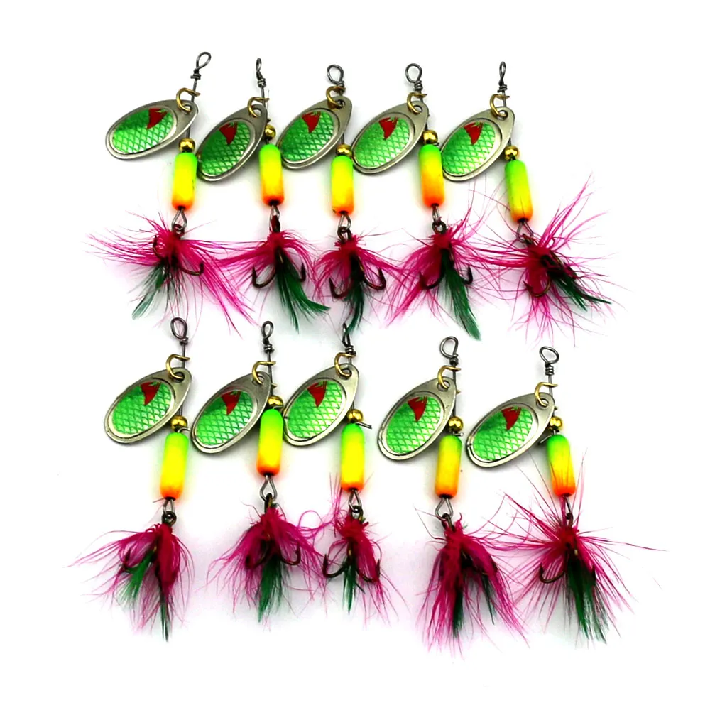 Hengjia leurre de pêche Buzzbait Spinner appât 10 pièces artificiel Spinnerbait paillettes cuillère appâts métal pêche triple plume crochets