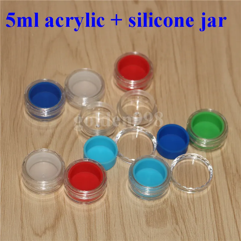 New 5ml Round Silicone Containers With Clear Acrylic Shield Container Nonstick For Oil Wax Dabs Slick Jars Free Hookah Gel Holder glass bong