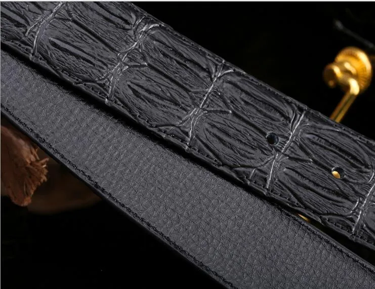 Новая модная высококлассовая сплава Agio Мужской кожаный ремень Кожа крокодила Гладкая пряжка Bults213u