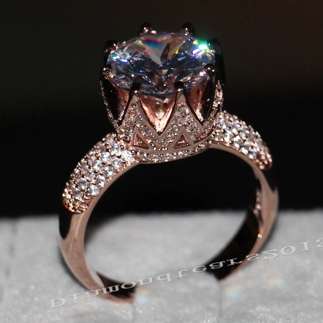 Groothandel Gratis verzending Mode-sieraden 925 Sterling Zilver Rose Vergulde Gesimuleerde Diamant Bruiloft Dames Band Crown Ring Gift Maat 5-11