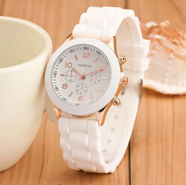 시계 여성 캐주얼 시계 제네바 유니esex 쿼츠 시계 남자 여자 아날로그 손목 시계 스포츠 시계 로즈 골드 실리콘 시계