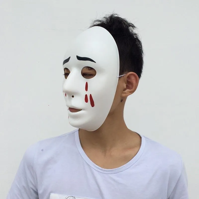 Máscara roja del rasgón triste Máscara completa Cara blanca Máscara del partido de Halloween Mardi Gras Danza Máscara del PVC envío libre