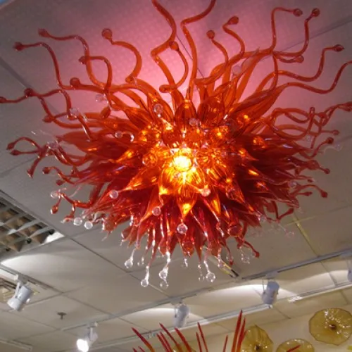 Moderna lampor kreativ kristallfärg / storlek anpassad medelstorlek kinesisk lampa röd glas ljuskrona fixturer för sovrum dekoration