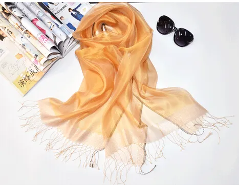 1 st Höst New Fashion Woman Silk Scarf Sunscreen Pure Color Scarf Ladies Mulberry Silk Scarf Scarf 200 * 90cm Gratis frakt