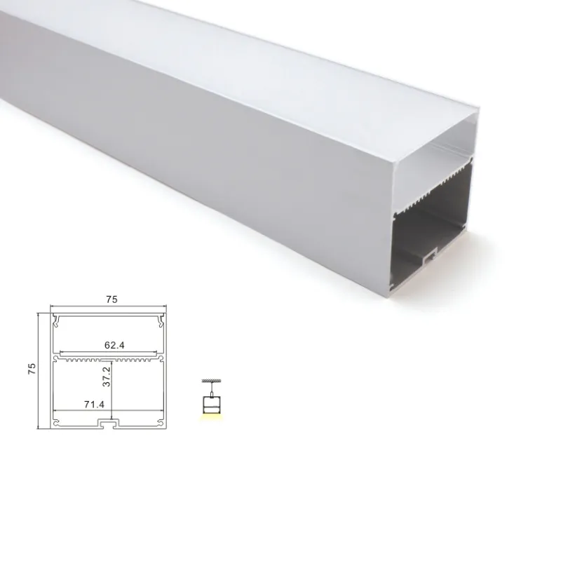 100 x 1m Sats / Hemdesign LED Strip aluminiumprofil och 75mm bred Stor kvadratkanalprofil för upphängning eller hängande ljus