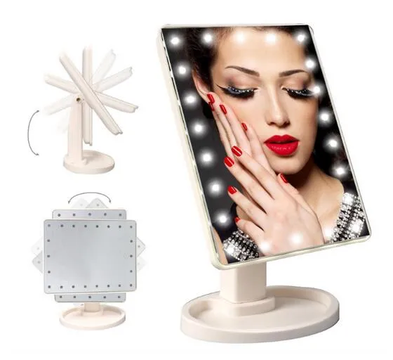 Desktop Fällbar Makeup Spegel med LED-lampor och Touch Sensor Travel Makeup Mirror Lighted LED Mirror Portable