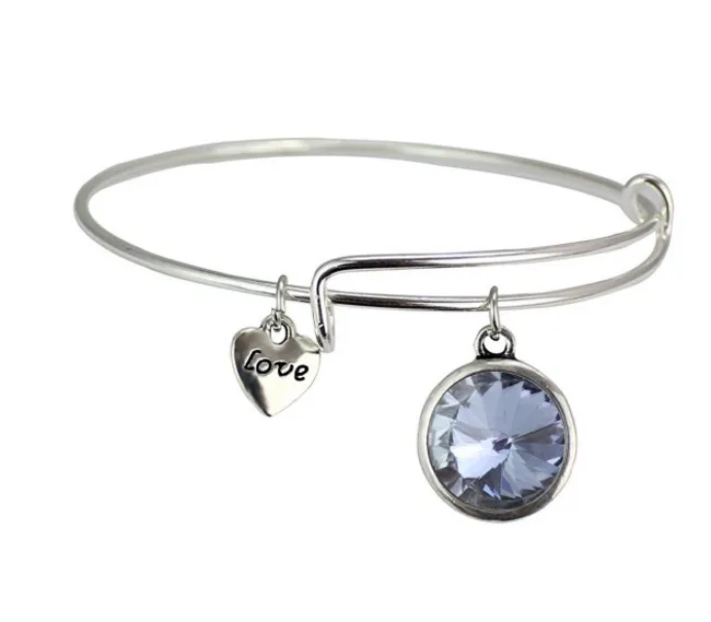 Damen Armreif Silber Armreifen Geburtsstein Kristall Armreif verstellbar erweiterbar Draht Liebesherz Armband Mädchen Geburtsstein Schmuck