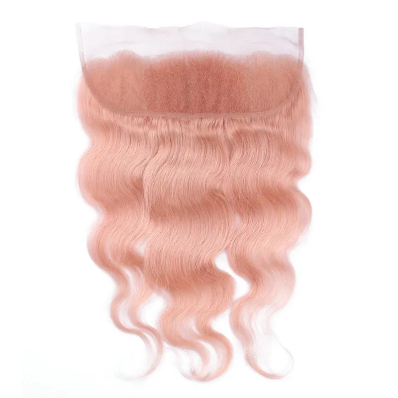 Cabelo Humano rosa Com Laço Frontal Rosa Rosa Salão de Onda Do Corpo Da Cor Popular Lace Frontal Com Feixes de Cabelo Rosa Do Bebê Brasileiro Virgem