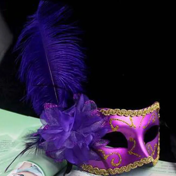 2016女性女の子ダチョウの羽マスククリスタルダイヤモンドレースマスクヴェネチアンマスクマスカレードマスクマルディグラスマスクパーティーマスク