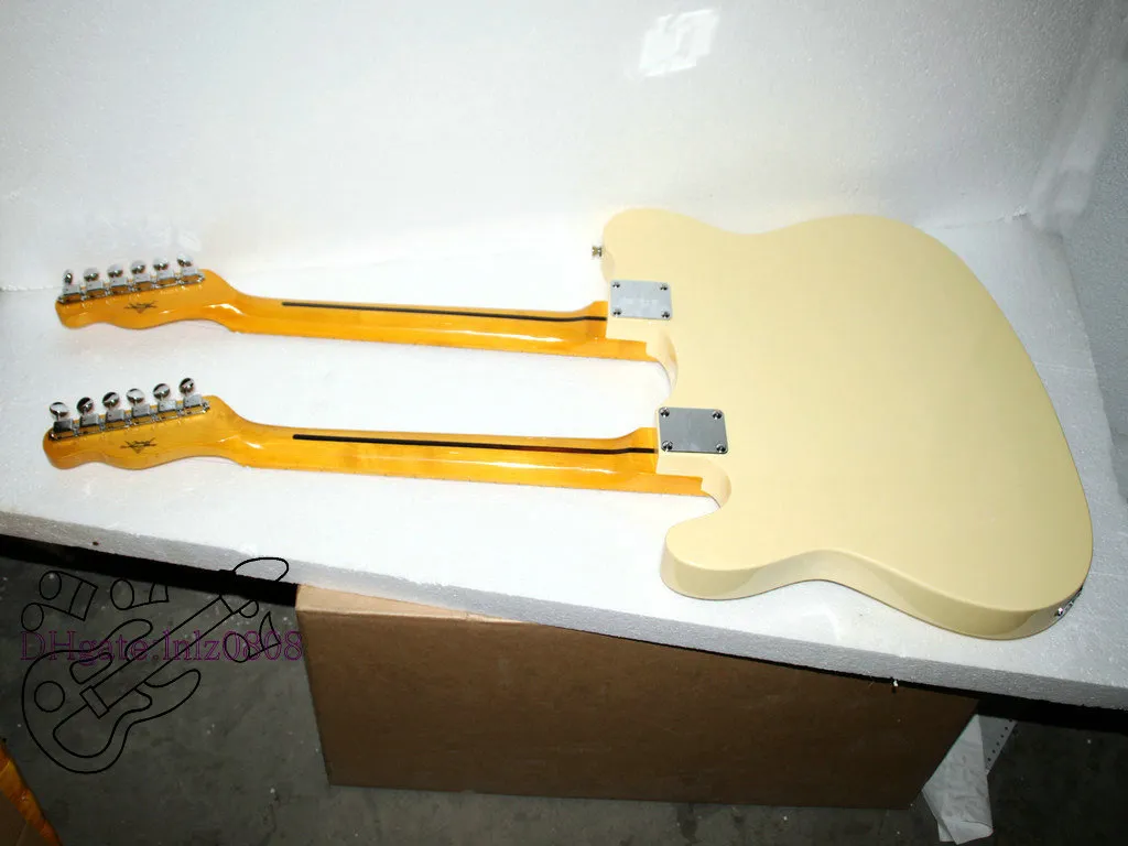 Custom Shop Cream Double Neck Gitara Elektryczna Maple Fingerboard Darmowa Wysyłka