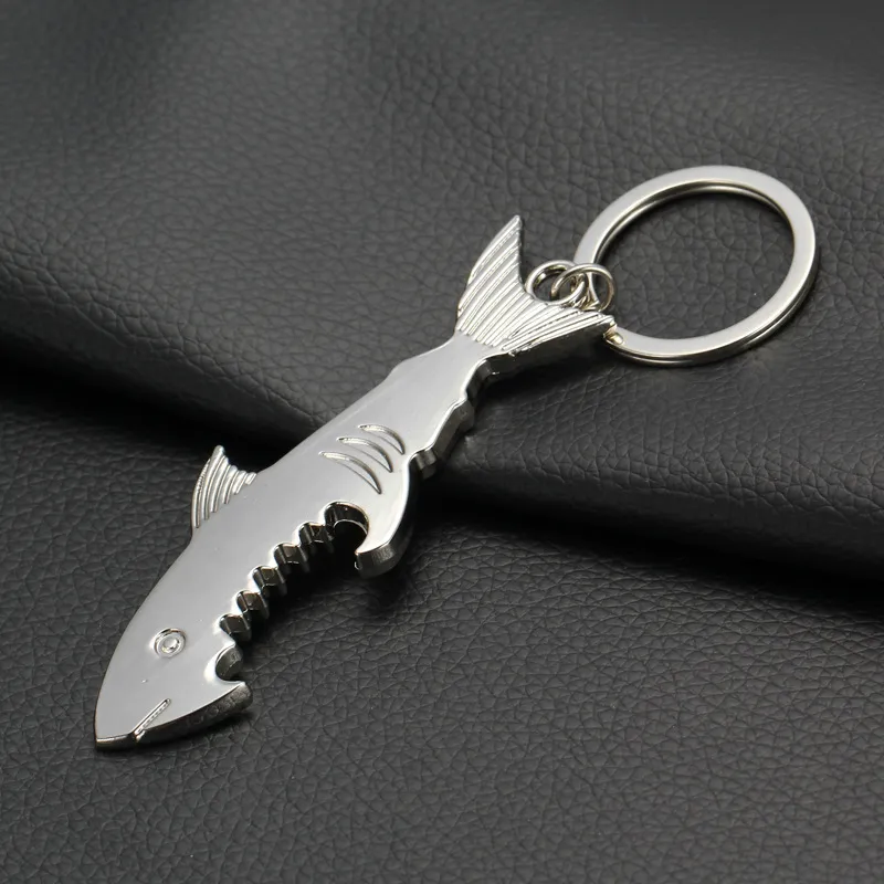 zinc alloy Silver Color Shark Shaped Beer Bottle Opener Keychain Unique Creative Gift