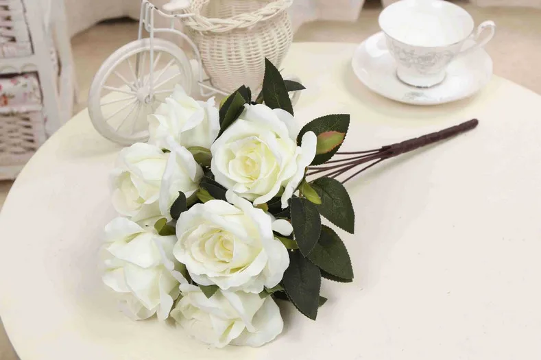 7 hoofden rozenbloemen kunstmatige zijden rozenbloemen real touch roze bruiloft feest huis bloemen decor bloem arrangement poei2549631