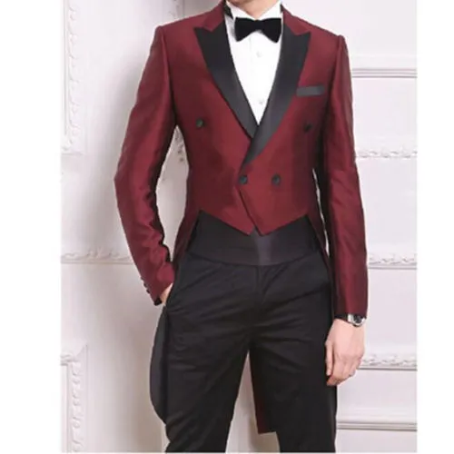 Wholesale- (Jacket+Pant+Bowtie+Handkerchief)Swallow Tailed Coat Fashion Men Suits Custom Homme Terno Slim Fit Formal Blazer Men  Suit