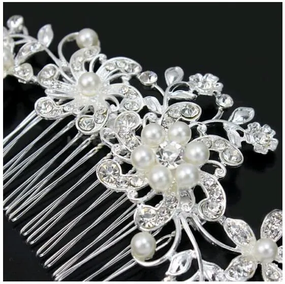 Bridal Wedding Tiaras Hair Combs Hairpin Head pieces Jewelry Accessories Rhinestones Pearl Butterfly Hair Claws for Bride wholesale