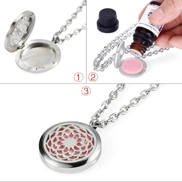 YB Jewelry 316L Stainless Steel Jewelry, Essential Oil Diffuser Necklace Locket Pendant,with 24" Chain and 6 Washable Pads