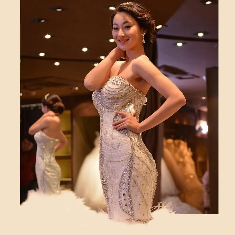 Luxury Crystal White Mermaid Wedding Dress 2023 Ostrich Feather Gowns Sexy Ivory Bridal Dresses Robe De Mariage Vestido De Noiva