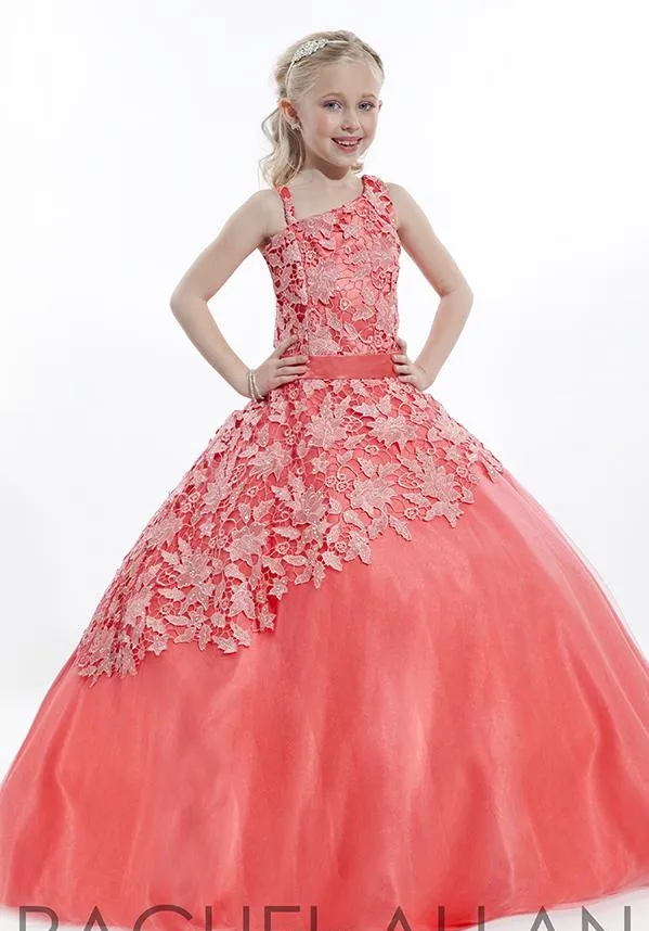 Rachel Allan Spaghetti Ball Vestidos Lace Zipper Sweep Train Girls Pageant Vestidos Flor Crianças Desgaste HY11445373672