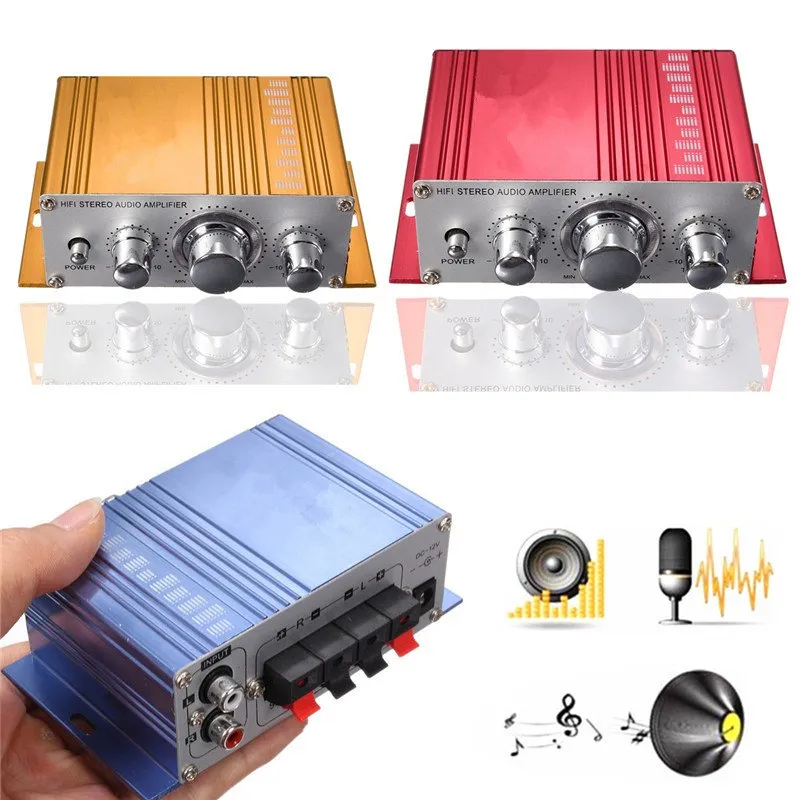 Envío gratuito Mini Hi-Fi Amplificador estéreo Audio 12V MP3 Auto Car 2 Canalal Estéreo Altavoz de DVD