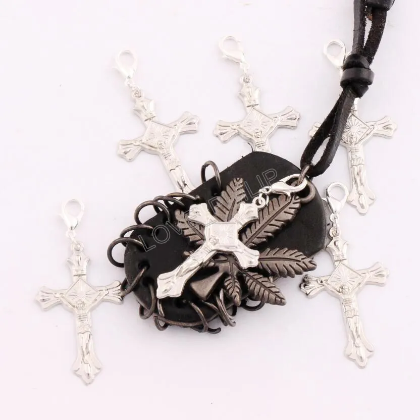 NR Sun Jesus Crucifix Cross Clasp European Lobster Trigger Charm Beads C432 24x53mm Tibetan silver/Bronze Clip On