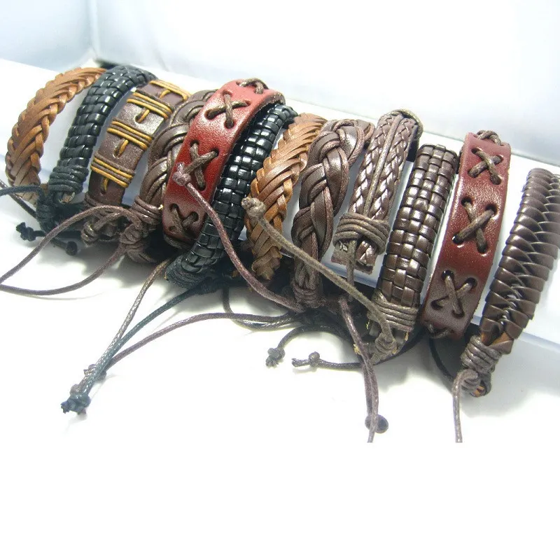 Yepyeni 24 Parça Erkek ve Kadın Karışık Stilleri Vintage Deri Bangles Takı Bilezikleri Bütün Lots272t