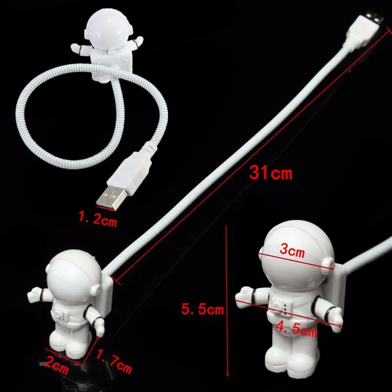 Flexible Spaceman Astronaute USB Tube ABSPC Mini LED Veilleuse Lampe Blanche Pour Ordinateur Portable PC Portable Lecture Portable9298396