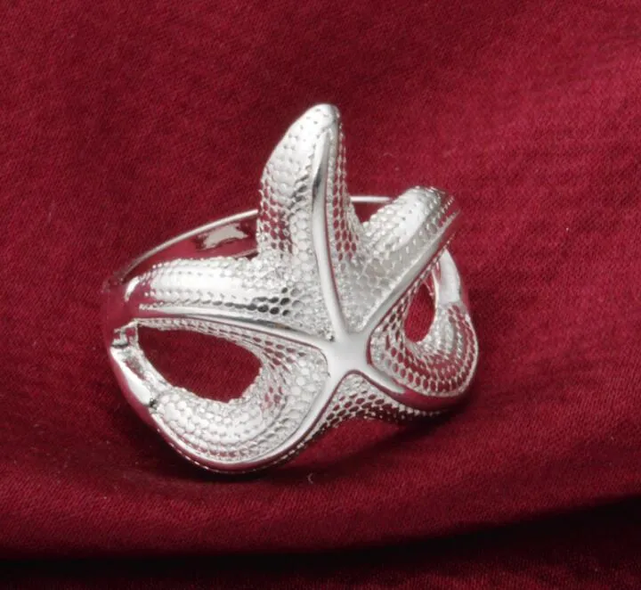 factory price Beautiful Senior Design plating 925 sterling Silver fashion charm Starfish Beautiful Cute lovely ring jewelry size US/7/8