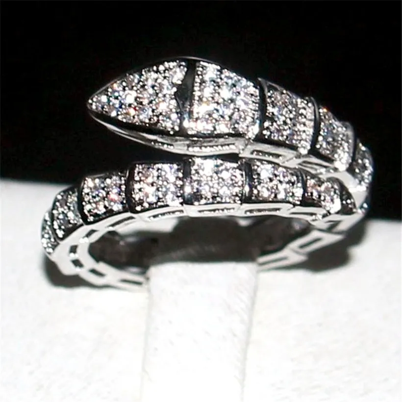 Marka wąż pierścień moda 10KT białe złoto wypełnione Pave ustawienie pełny diament pierścionki cz panna młoda biżuteria obrączka dla kobiet rozmiar 5-10