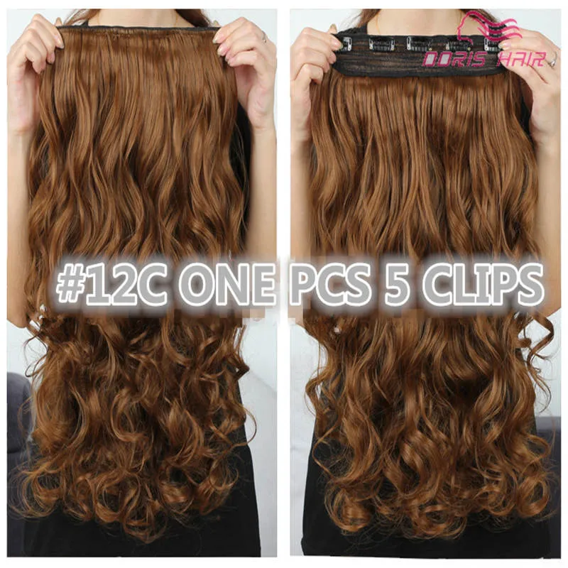 Best Sales Clip in hair extension 5clips one pieces 130g full head body wave red brown blond in stock synthetic hair 