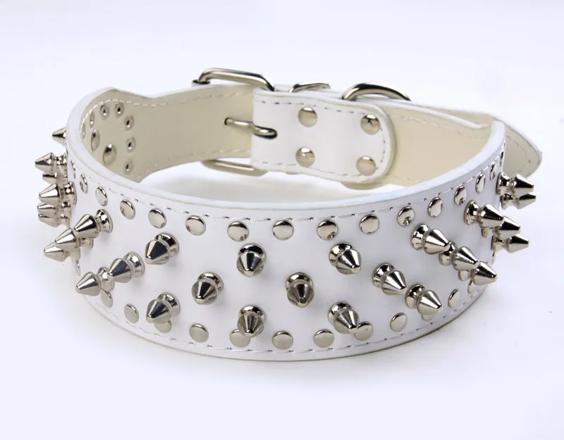 PU lederen halsbanden met studs en studs 2quot brede lederen halsband voor PitBull Mastiff Boxer middelgrote en grote honden 12 kleuren 4 maat9558865