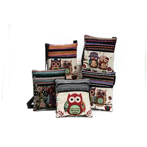 Canvas Owl Schoudertassen Cartoon Casual Messenger Bag Owl Folk-Custom Striped Bag 4 Stijl Topkwaliteit
