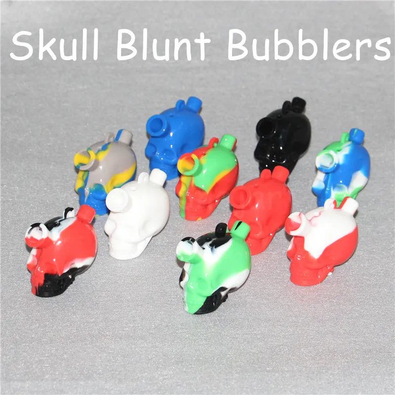 2.7 inch Skull Martian silicone Blunt Mini Travel silicone Bongs Water Pipe Glass Blunt Bubblers silicone Blunt skull Water Bong oil rigs