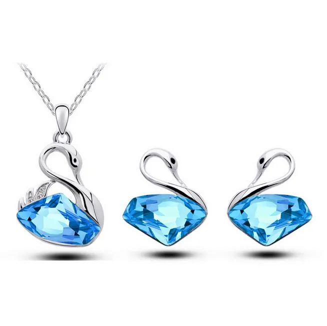 18K Gold Silver Plated Swan Austrian Crystal Necklace Earrings Jewelry Sets for Women Wholesale Price