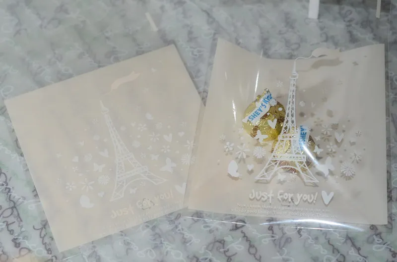 Nuovo lotto da 200 pezzi Paris Eiffel Tower Authesive Snack Borse Snack adorabili biscotti sacche da regalo pane 10x104 cm Envelope9937908