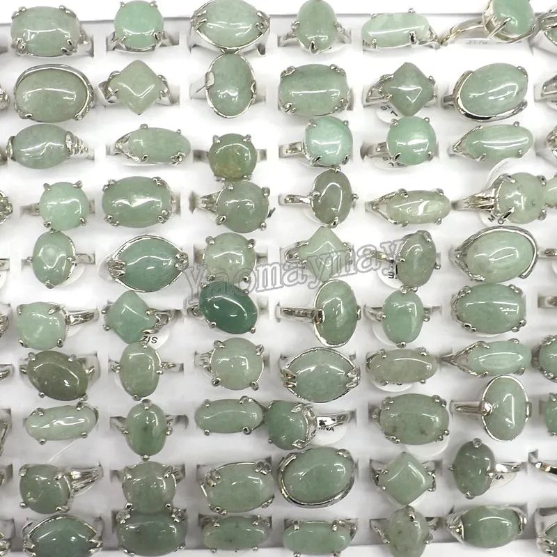 Hurtownia 50pcs Natural Green Jade Pierścienie Modna Biżuter