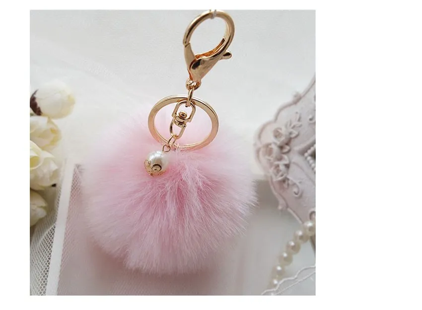 Gouden konijnenbontBall pompom sleutelhanger bont sleutelhangers porte clef llaveros parel sleutelhanger voor tas charme navidad regalos7136460