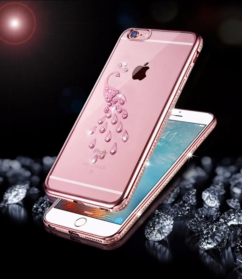 Luxe Bling Soft TPU Case pour Apple iPhone 5S SE Gold Silicon Back Cover Celular pour iPhone 5 Swan Peacock Pattern Case pour 5SE